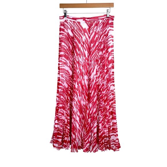 Carmen Marc Valvo Red & White Art to Wear Print Accordion Pleated Midi Skirt - Picture 1 of 7